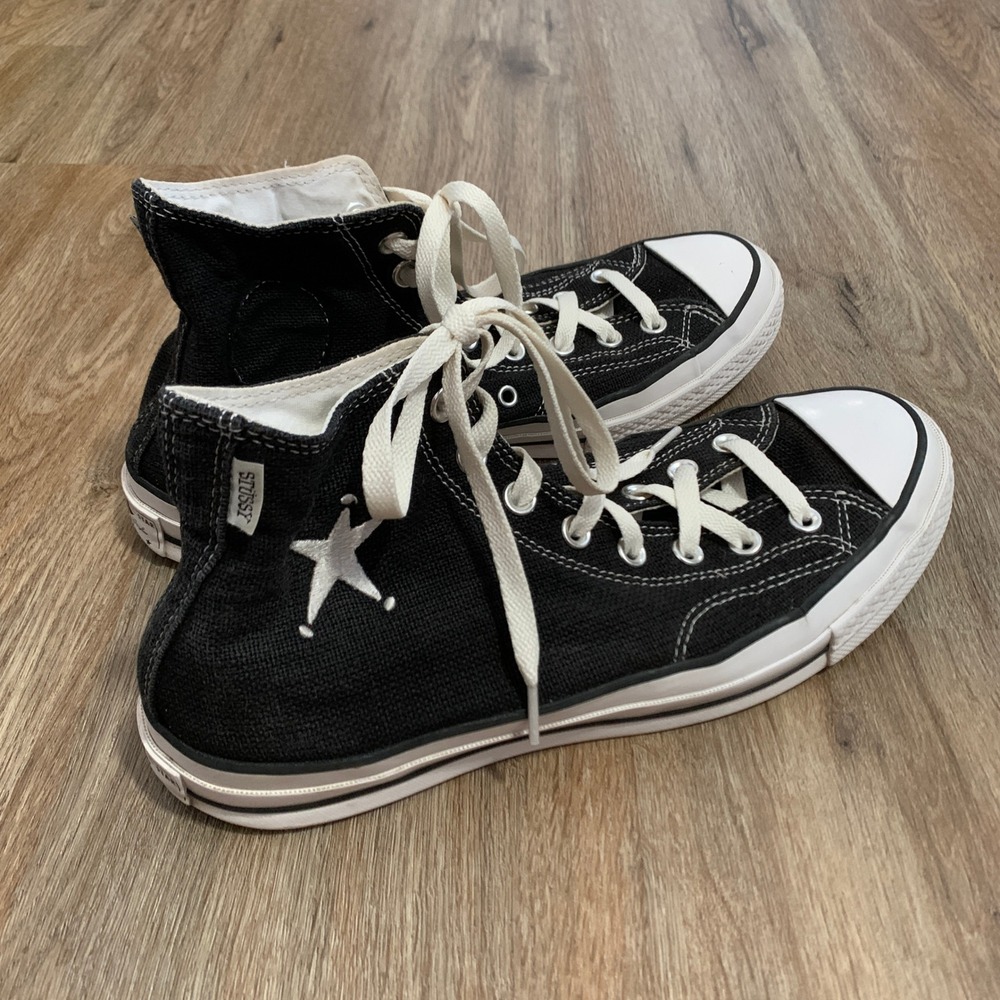 Stussy x Converse Chuck 70 High sneakers in black w/ star embroidery -size 9 men